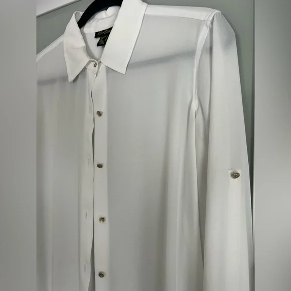 Cartise Women’s Longline Sheer White Button-Down Shirt - Picture 5 of 6
